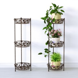FSJianYi 3-Tier Metal Plant Stand, Handmade Craft Basket Indoor Outdoor Flower Shelf, Corner Rack for Patio Garden, Artistic Decor Piece 1 Pc
