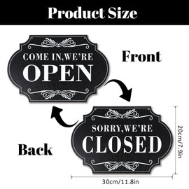 XLIUAX Open Closed Signs for Business, 11x8in Black Wooden Double Sided Come In or Closed Sign with Rope, Waterproof Business Open and Closeds Hours Sign for Stores Restaurants Bars Shops Door Window