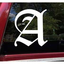 Minglewood Trading White - Old English Letter Vinyl Decal - Initial Tattoo Script Lettering - Die Cut Sticker - 10h inches