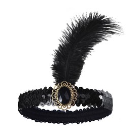 Caiguoer Gatsby Sequin Feather Crystal Headband 1920s Flapper Feather Headband Rhinestone Flapper Headpiece Party Supplies for Women and Girls