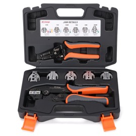 iCrimp 8-Piece Ratcheting Crimping Tool Set with PM Powder-Metallurgy Quick-Exchange Jaws, Crimps Heat-Shrink, Open-Barrel, Insulated & Non-Insulated Ferrules AWG 20-2