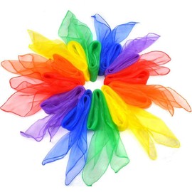 SuBeriYi 12pcs Square Juggling Dance Scarves Multi-Color Rhythm Band Scarves, Juggling Silk Rainbow Scarf 60 x 60 cm
