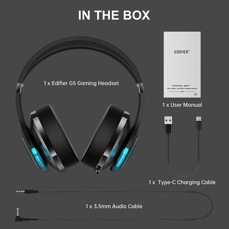 Edifier G5Bt Hi Res Bluetooth Gaming Headset, Black, 3.5 mm