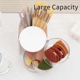 FABROK Organizador de accesorios para el cabello transparente de 3 capas con soporte para cepillos de pelo, caja de joyería pequeña giratoria para aretes de clip y collares, organizador de escritorio