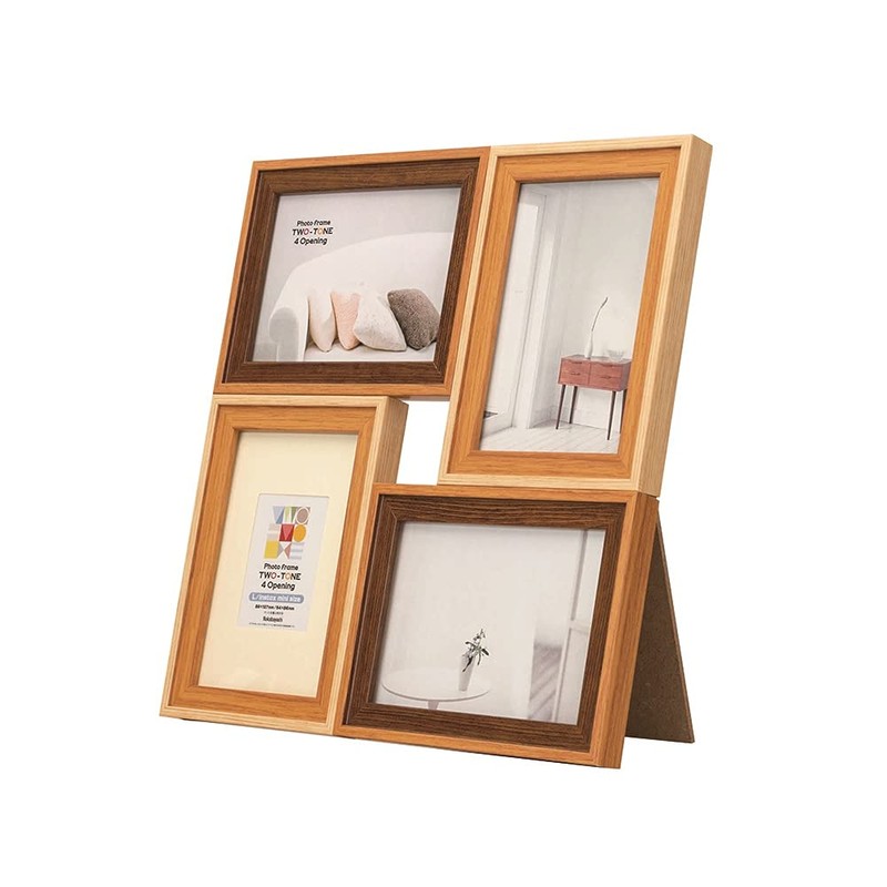 Nakabayashi F-TMS-111-4-BR Two-Tone Resin Photo Frame, 4 Sides, Brown