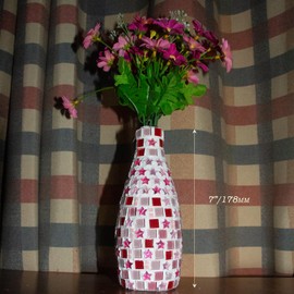 Flower Vase for Home Decor, Soda glass bottles are recycled and reused for handmade vases mosaic pieces for Office, Living Room Kitchen, Wedding (Pink)