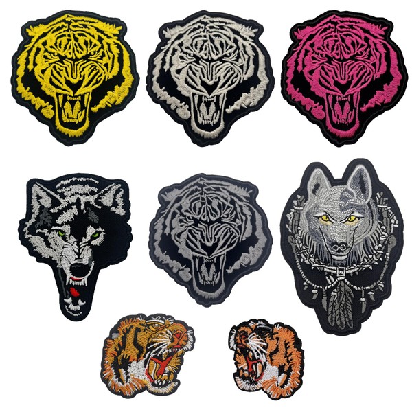 Attuslla 8 PCS Embroidered Patches Tiger Iron on Patches Sew