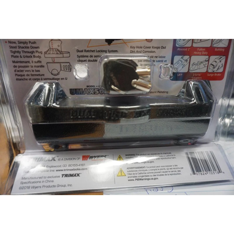 TRIMAX UMAX50D Deluxe Universal Dual Purpose Trailer Coupler Lock with