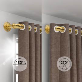 WORLD RODS Brushed Gold Curtain Rods 18 to 120 in,Wraparound Curtain Rods,Adjustable Length,1 in Diameter Pipe,Wall or Ceiling Mounted,for Bedroom and Living Room (Brushed Gold 18” to 120”)