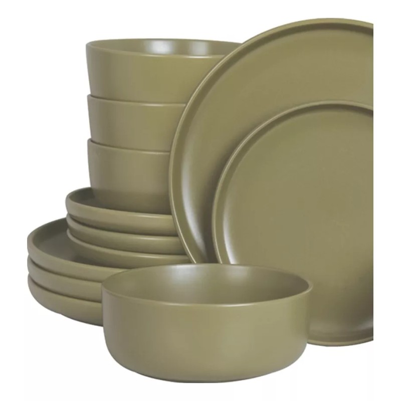 KASABLANCA Vajilla De Ceramica Verde 16 Piezas Moderna 4 Personas