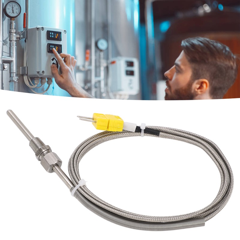 K Type Thermocouple Sensor 1/8 NPT 80mm Temperature Probe Yellow