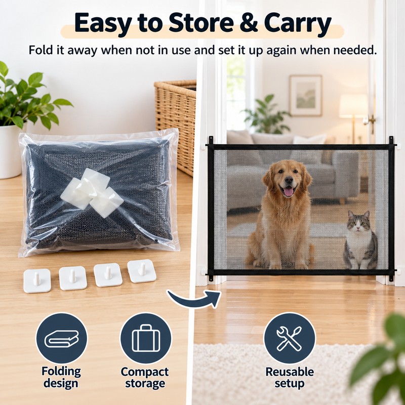 Dog Mesh Barrier Gate for Stairs & Doorways – Foldable