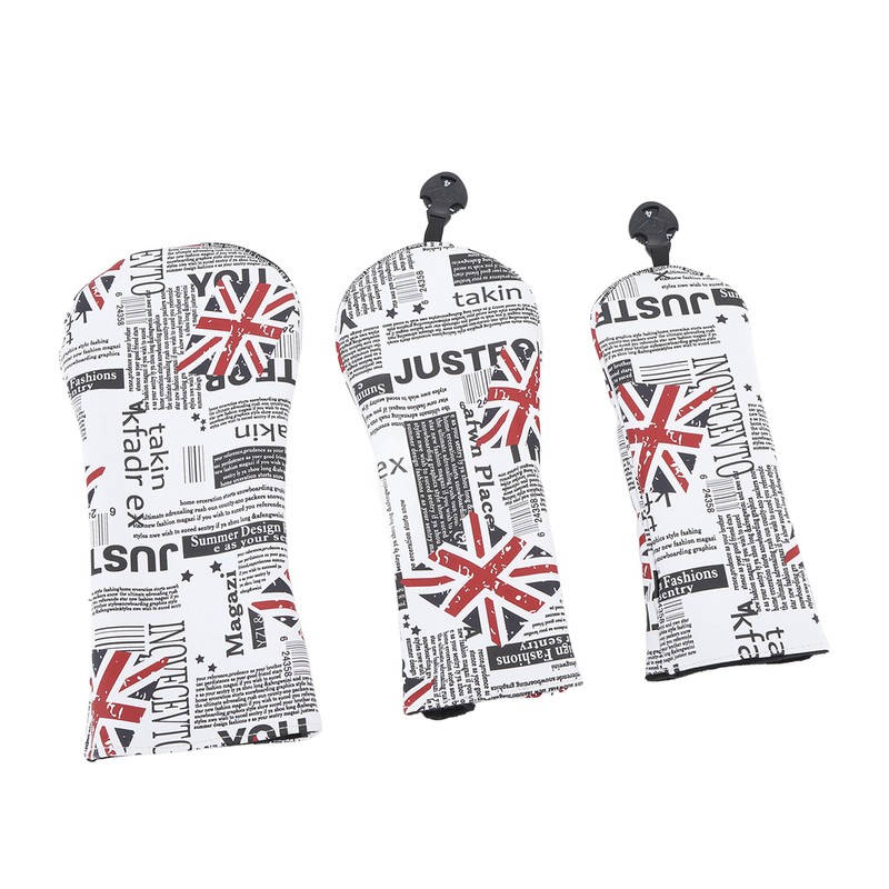 3PCS Golf Club Head Cover PU Waterproof English Flag Pattern