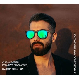 Joopin Sunglasses Men's Polarised Retro Rectangular and Classic Sunglasses Women Large UV400, A07-matt black/green mirrored