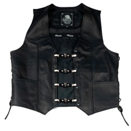 Iguana Custom Leather Vest Extension with Metal Clips with Decorative Badge for Motorcyclist Chopper Custom Bobber Cafe Racer (Mexican Skull)