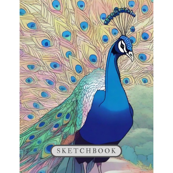 Sketchbook: drawing notebook for kids ages 8-14, The peacock