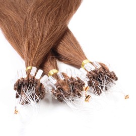 hair2heart Micro Ring Extensions Real Hair Straight 25 Strands 1 g 50 cm Light Brown