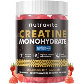 Nutravita Gomitas de monohidrato de creatina para hombres y mujeres: 5 g de monohidrato de creatina por ración, sin azúcar, veganas, sabor a fresa, 12