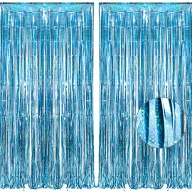 Set of 2 BRAVESHINE Tassel Curtains, Sparkling Background, Bright Shiny, Birthday Decoration, 39.4 x 98.4 inches (100 x 250 cm), Birthday Decorations, Party Decoration, Party Decoration (Blue)