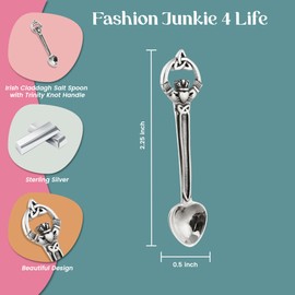 FashionJunkie4Life Sterling Silver Irish Claddagh Salt Spoon | Mini Spoon with Trinity Knot Handle & Heart-Shaped Bowl | 2” Utensil for Dessert, Demitasse, Coffee, Condiments or Salt