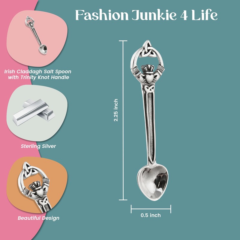 FashionJunkie4Life Sterling Silver Irish Claddagh Salt Spoon | Mini Spoon