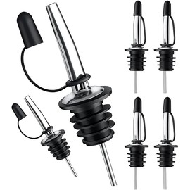 6 Pack Stainless Steel Liquor Bottle Pourers with Dust Caps – Speed Pour Spouts for Alcohol, Olive Oil, and Liquor Bottles – Perfect for Bar and Bartender Accessories