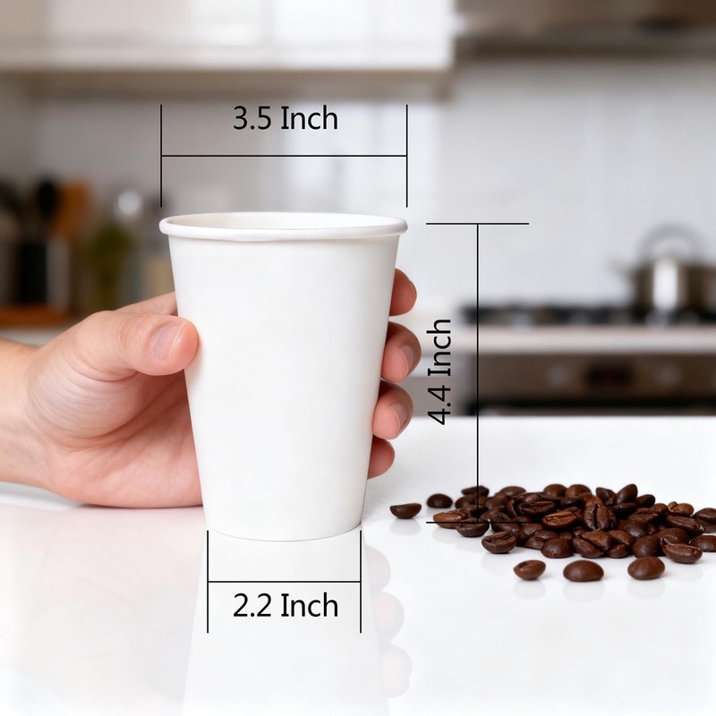 KAWALLO 100 Pack Paper Coffee Cups Set, 12oz White Disposable