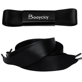 Booyckiy Flat Colorful Satin Ribbon Shoelaces 3/4" Wide Shoe Laces for Women Girls, Black 47inch (120) cm