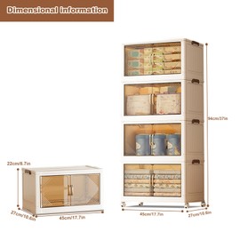 Curtainboro 4 Tier Stackable Storage Boxes with Wheels, Foldable Storage Drawers Box with Wheels, Magnetic Door, Top and Front Open Stackable Storage Bins for Bedroom Living Room