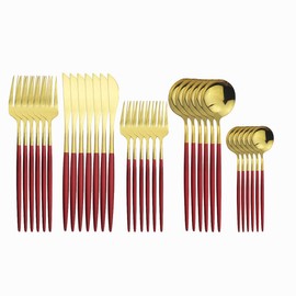 Gugrida 24-Piece Silverware Set - 18/10 Stainless Steel Reusable Utensils Forks Spoons Knives Set, Mirror Polished Cutlery Flatware Set, Great for Family Gatherings & Daily Use (6 set, Red Gold)