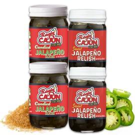 Jalapeño Variety Pack - Candied Jalapeño Slices 14 oz (2) + Sweet Jalapeño Relish 15 oz (2), Louisiana Condiments by Ragin' Cajun