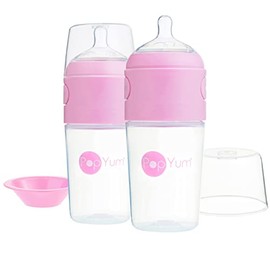 PopYum - Biberón anticólicos para bebé para preparar, mezclar y administrar fórmula, 266 ml, paquete de 2 unidades ROSA