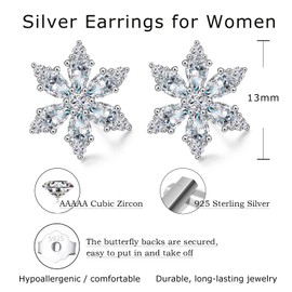 Estrellique 925 Sterling Silver Stud Earrings, Silver Christmas Earrings Women, Snowflake & Christmas Tree & Elk with White Cubic Zirconia Earrings, Hypoallergenic Cartilage Sleeping Stud Earrings for