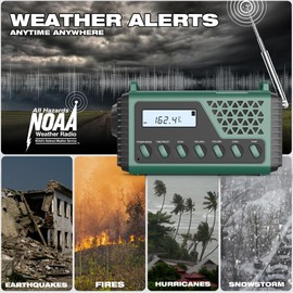 Emergency Crank Weather Radio, 10000mAh Solar Hand Crank Portable NOAA AM FM Battery Power Radio,Weather Alert with Flashlight,SOS Alarm & Reading Lamp,Survival Gifts for Home Outdoor (Dark Green)