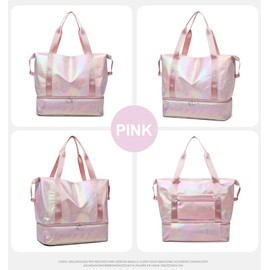 Travel Tote Bag for Women, Gym Bag with Shoes Compartment and Wet Pocket, Waterproof Weekender Overnight Bag for Girl (pink)