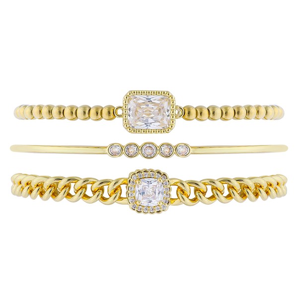Gold Link Bracelets Set for Women 14K Gold Plated Stackable