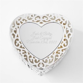 THINGS REMEMBERED Engraved Silver Tone Engagement Filigree Heart Keepsake Box (Free Customization)