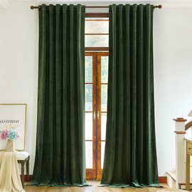 Nemia Olive Green Velvet Curtains for Bedroom Window with Back Tab, Super Soft Vintage Luxury Heavy Drapes, Thermal Insulated Room Darkening Curtain for Living Room, 52" W x 84" L, 2 Panels