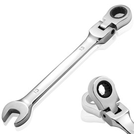 Kyuionty 13 mm Ratchet Wrench Metric, Flex Head Combination Wrench 72-Teeth 12 Point Box End Wrench Spanner, Chrome Vanadium Steel