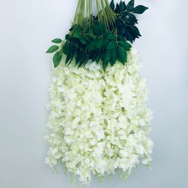 40 Pack Wisteria Flower Vines Garland, 3.75 Feet Artificial Flower Strings, Fake Hanging Flowers, Silk Wisteria Garland Flowers, Wisteria Vine for Wedding, Garden, Wall Decoration (Cream White)