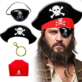 Sombrero Pirata Plata Y Parche Calavera Fiesta Halloween Dis