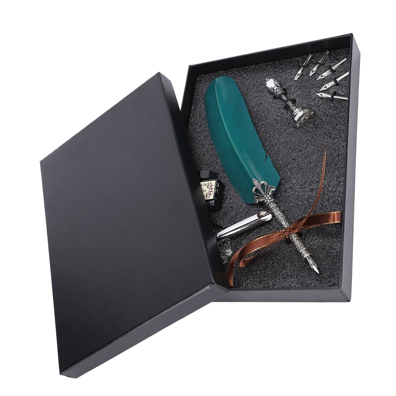 Quill Pen Set Feather Writing Dip Pen Stamp Students Teacher