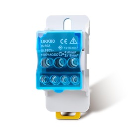 Innfeeltech 1Pcs Terminal Block Distribution Box 80A 1 In 6 Out, Din Rail Terminal Blocks Distribution Box Blue Shell