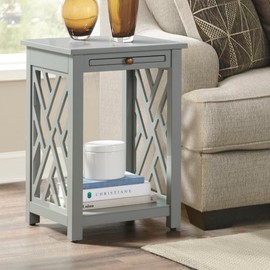 Alaterre Furniture Coventry Wood End Table with Tray Shelf and Bottom Shelf, Gray