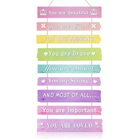 CECOMBINE Inspirational Phrase Wall Art, Motivational Wall Art Bedroom Decor, Rainbow Wall Hanging Sign for Girls Gift, Positive Phrases Wall Decoration Wood Sign for Bedroom, Nursery, College Dorm