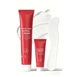 Facial Hair Removal Cream for Women, 2-in-1 Facial Hair Remover Cream with Soothing Creams for Sensitive Skin, Gentle & Painless Depilatory Creams for Face Upper Lip Chin, For Smooth Skin 1.01 Fl Oz