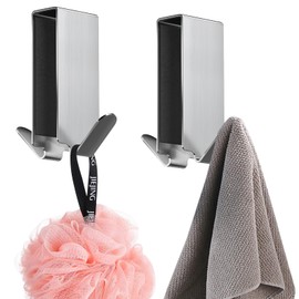 Hshenjhu Pack of 2 Shower Wall Hooks, Shower Hooks, No Drilling, Stainless Steel Towel Hooks, Hooks for Shower Door Hooks, Bathroom Shower Glass Door Hooks, Towel Hooks for Glass Door Thicknesses 6-12