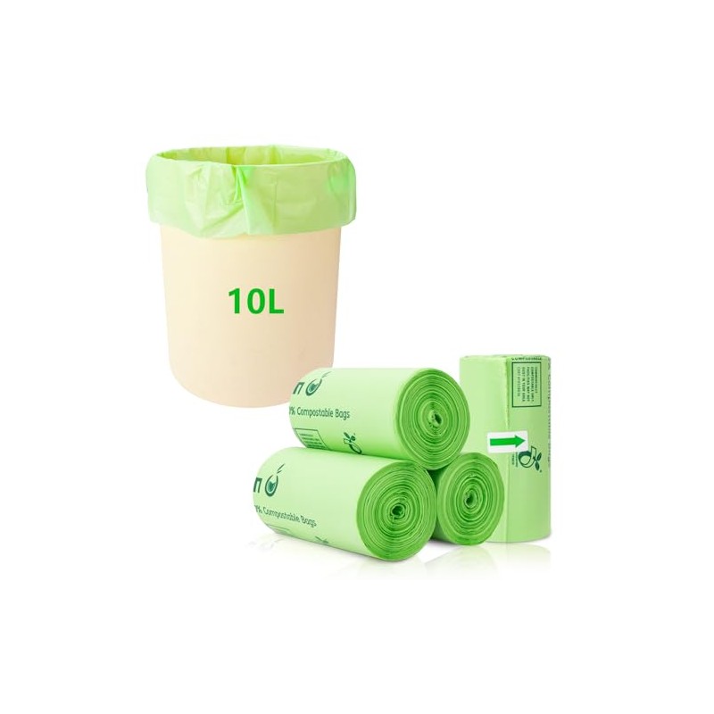 JelKen 100 Biodegradable Bin Liners 10L with Drawstring Tie Handle,