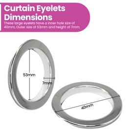 WedDecor Plastic Eyelet 40mm Curtains Drapery Circle Slide Rings Clips Round Grommets for Windows, Room, Doors & Shower Curtain Rods, Drapes, 8pcs, Silver