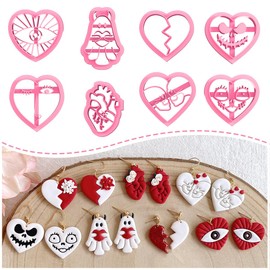 KEOKER Horror-Themed Valentines Day Clay Cutters, Clay Cutters for Polymer Clay Jewelry, Valentine Polymer Clay Cutters Hearts, Heart Polymer Clay Cutter, 8 Shapes Valentines Day Polymer Clay Cutters